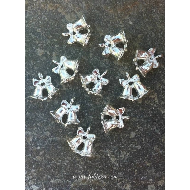 2 τεμ, 16 χλστ, Ορειχάλκινες Μεταλλικές Χριστουγεννιάτικες Καμπανούλες, Κρεμαστό, Ασημί