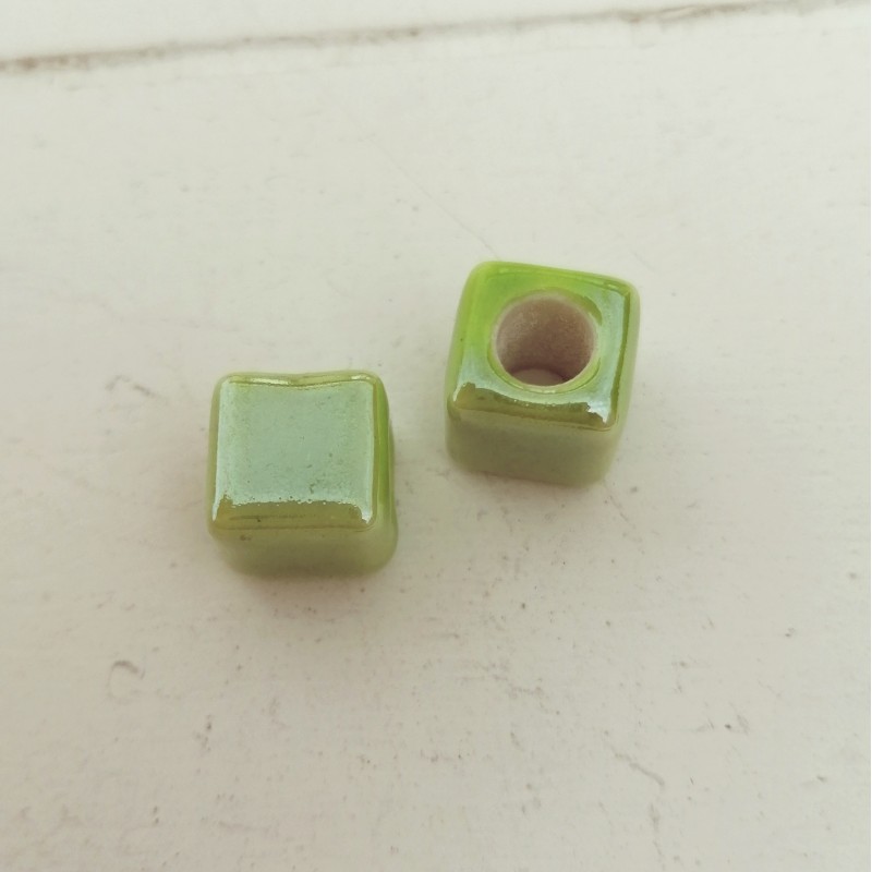 Πορσελάνη, Χάντρα, Τετράγωνο, Πράσινο Λαχανί