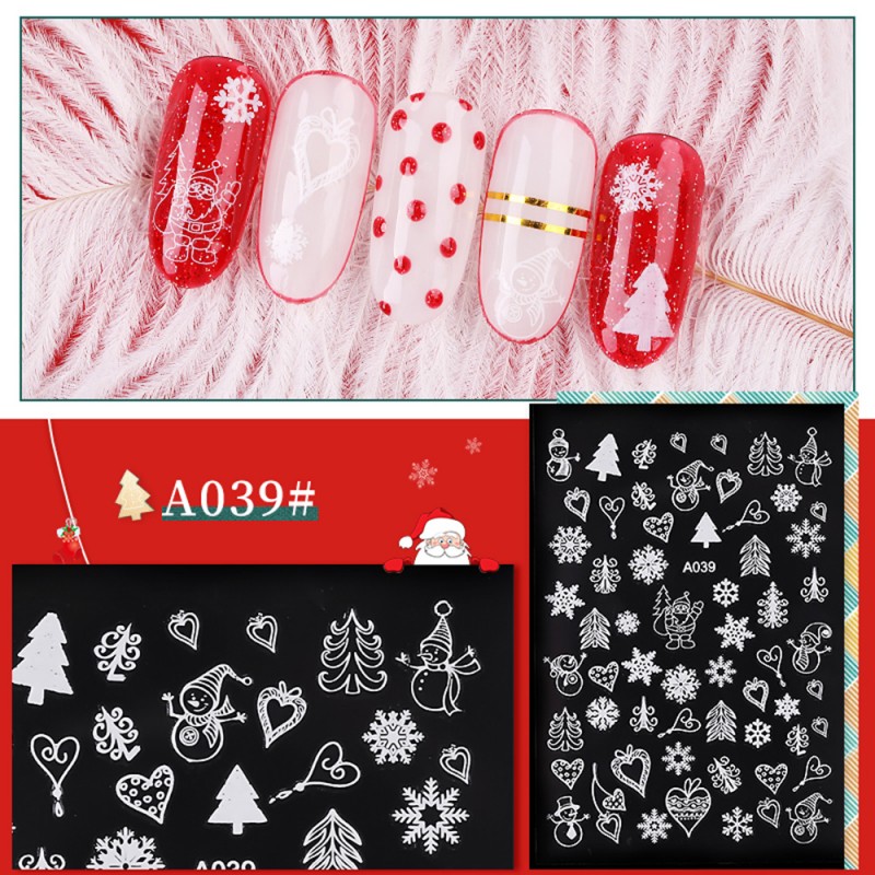 1 σετ, 15x8 εκατ, Nail Art Αυτοκόλλητα, Διακοσμήσεις άκρων νυχιών, Χριστουγεννιάτικο στυλ, Λευκό