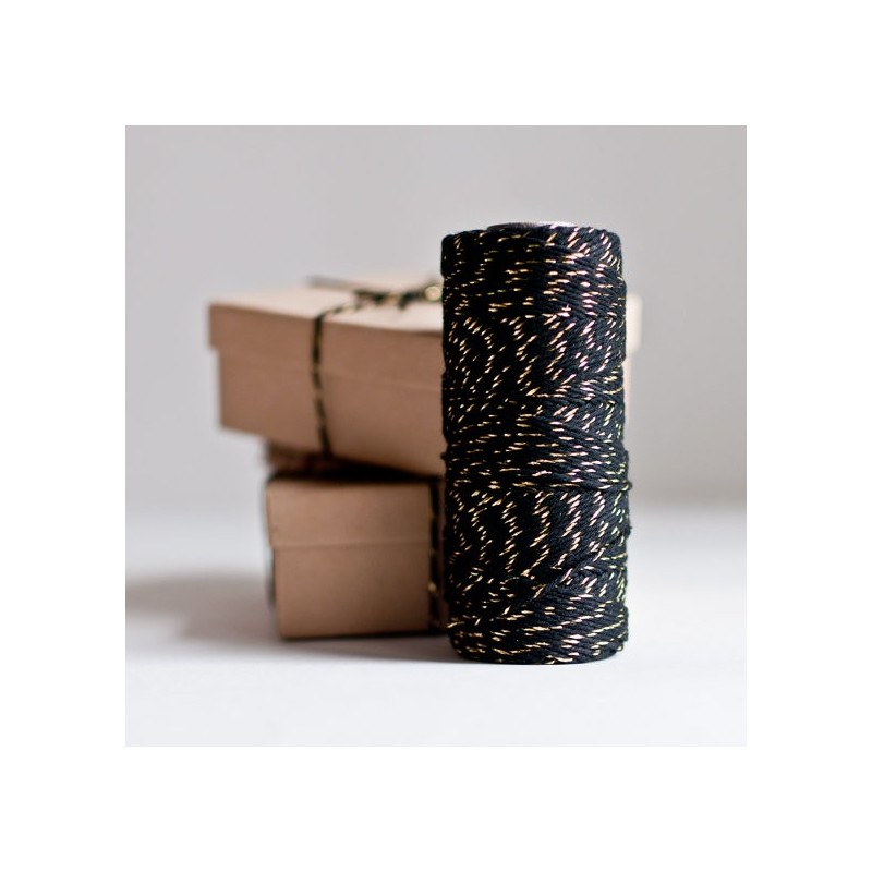 1 μ, 1 χλστ λεπτό, Μεταλλικό Σχοινί απο Κάνναβη, Μαύρο με Χρυσό