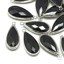 2 τεμ, 24 χλστ, Ορείχαλκος, Πολύπλευρο Κρύσταλλο, Δάκρυ, Κρεμαστό, Ασημί Βάση, Μαύρο