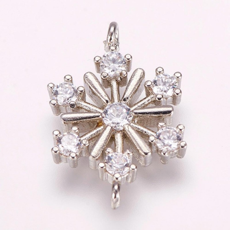 1 τεμ, 19 χλστ, Χιονονιφάδα με Ζιρκον και Επιμεταλλωμένο Ορείχαλκος, 2 Συνδέσμους, Ασημί