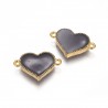 1 τεμ, 18x12 χλστ, Ορείχαλκος με Σμάλτο, Καρδιά, 2 Συνδέσμους, Χρυσή Βάση, Μαύρο