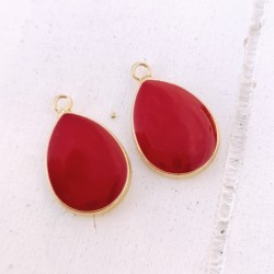 Ορειχάλκος με Σμάλτο, Επιχρυσωμένο, Δάκρυ, Κρεμαστό, Χρυσή Βάση, Κόκκινο