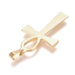 1 τεμ, 44x25 χλστ, 304 Ανοξείδωτο Ατσάλι, Αιγυπτιακός Σταυρός, Κρεμαστό, Χρυσό