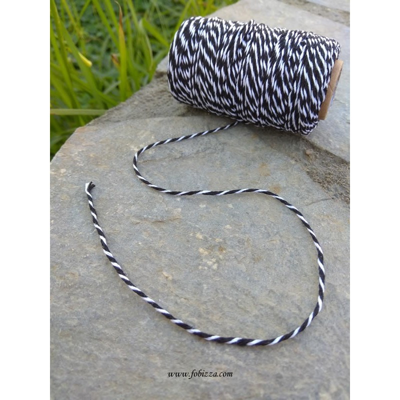 1 μετ, 1 χλστ, Στριφτό Δύχρομο Σχοινί, Βαμβακερό, Ασπρο-Μαύρο