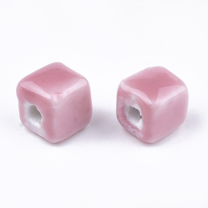 Πορσελάνη, Χάντρα, Τετράγωνη, Ροζ