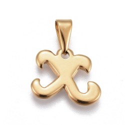 1 τεμ, 18x15 χλστ, 304 Ανοξείδωτο Ατσάλι με Ζιρκόν, Γράμμα "Χ", Κρεμαστό, Χρυσό