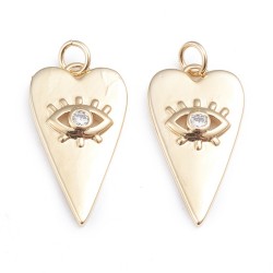 1 τεμ, 25x14 χλστ, Επίχρυσο με 18Κ Χρυσό και Ζιρκόν, Καρδιά με Μάτι, Κρεμαστό, Χρυσό