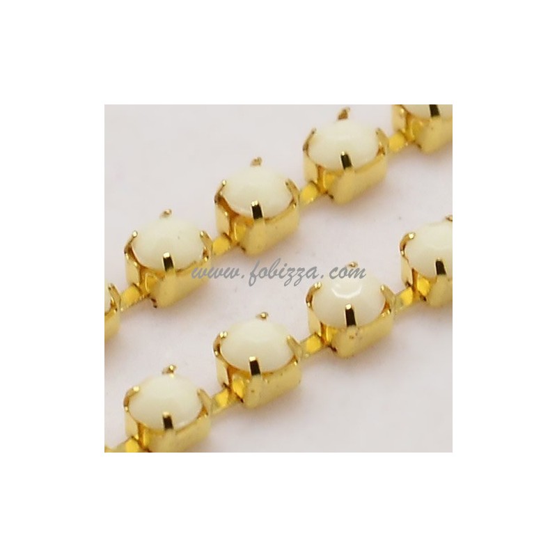 1 μέτρο, 2.5x2 χλστ,  Αλυσίδα από Χαλκό με τεχνητά Κρύσταλλα Ρητίνης, Χρυσό