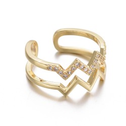 1 τεμ, 17.5 χλστ εσωτ. διαμετρος, Επίχρυσο Δαχτυλίδι με 18Κ Χρυσό και Ζιρκόν, Κύματα, Διπλό, Ρυθμιζόμενο, Χρυσό