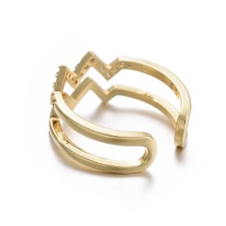 1 τεμ, 17.5 χλστ εσωτ. διαμετρος, Επίχρυσο Δαχτυλίδι με 18Κ Χρυσό και Ζιρκόν, Κύματα, Διπλό, Ρυθμιζόμενο, Χρυσό