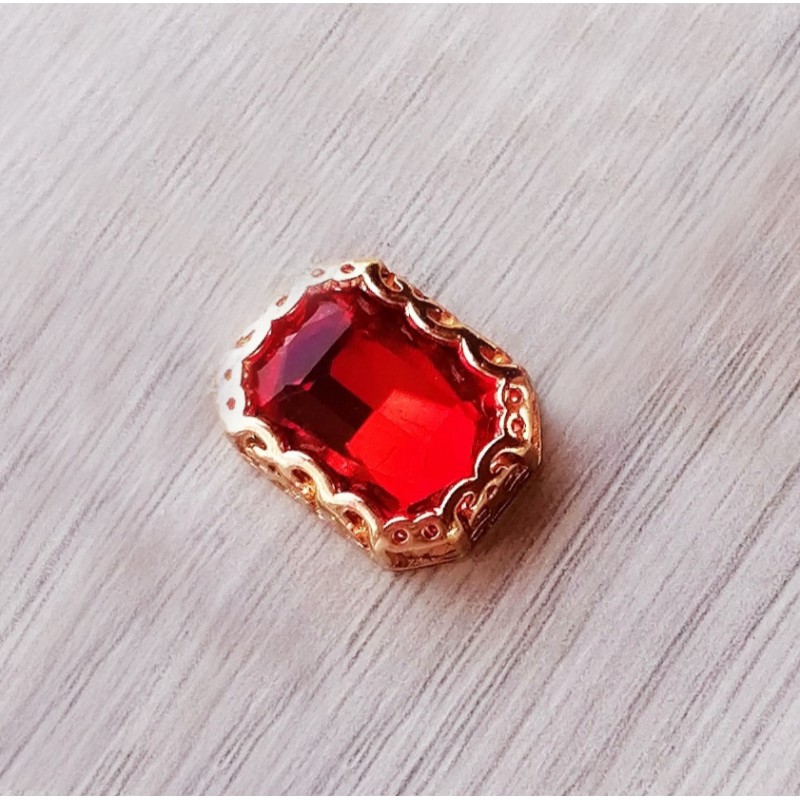 1 τεμ, 16x14 χλστ, Ορειχάλκινο Τετράγωνο με Κρύσταλλο, Κρεμαστό, Χρυσό-Κόκκινο