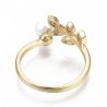 1 τεμ, 17.5 χλστ εσωτ. διαμετ, Επίχρυσο Δαχτυλίδι με 18Κ Χρυσό και Ζιρκόν, Φύλλο και Πέρλα, Ρυθμιζόμενο, Χρυσό