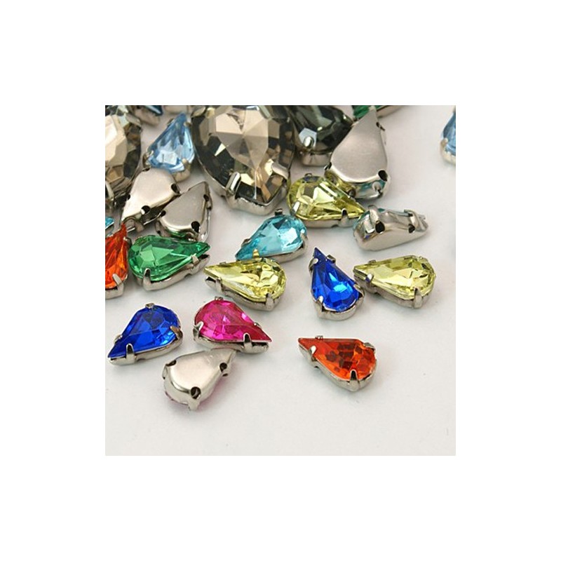 Χαλκός με Ακρυλικό Τεχνητό Διαμάντι, Δάκρυ, Περαστό, Ασημί Βάση, Μικτό Χρώμα