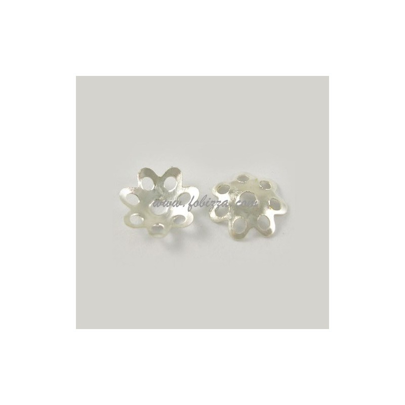 50 τεμ, 6x1 χλστ, 1 χλστ τρύπα, Χαλκός, Καπάκι Χάντρας, Λουλούδι, Ασημί