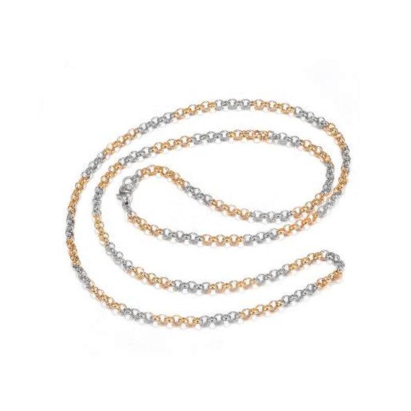 60 εκατ, 2 χλστ πάχος, 304 Ανοξείδωτο Ατσάλι, Αλυσίδα Λαιμού Δίχρωμη, Κολιέ, Χρυσό και Ατσάλι