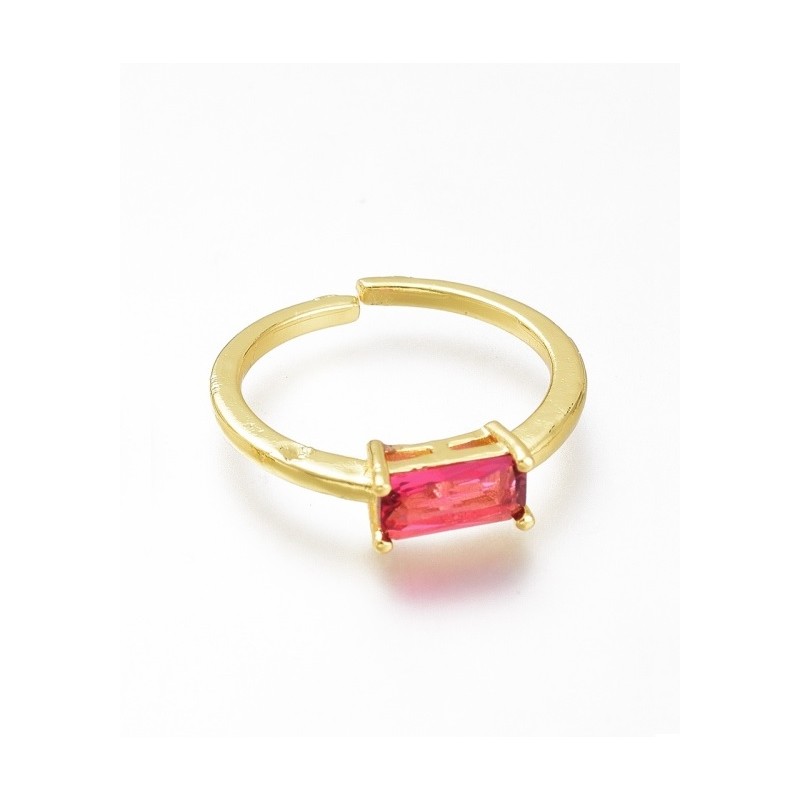 1 τεμ, Ρυθμιζόμενο, Επίχρυσο Δαχτυλίδι με 18Κ Χρυσό και Ζιρκόν, Ορθογωνιο, Μονόπετρο, Χρυσή Βάση, Καμέλια