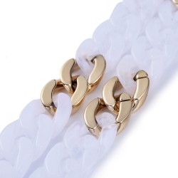 70 εκατ, 23x11 χλστ καθε κρίκος, Ακρυλική Αλυσίδα για Γυαλιά με Χρυσά Στοιχεία, Λευκό