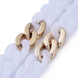 70 εκατ, 23x11 χλστ καθε κρίκος, Ακρυλική Αλυσίδα για Γυαλιά με Χρυσά Στοιχεία, Λευκό