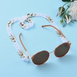 70 εκατ, 23x11 χλστ καθε κρίκος, Ακρυλική Αλυσίδα για Γυαλιά με Χρυσά Στοιχεία, Λευκό