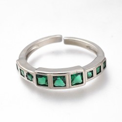 1 τεμ, Ρυθμιζόμενο, Επάργυρο Δαχτυλίδι με και Ζιρκόν, Βάση Πλατίνας, Πράσινο