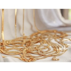 45 εκατ, 3 χλστ πλάτος, 304 Ανοξείδωτο Ατσάλι, Φιδίσια Αλυσίδα Πλακέ Λαιμού, Κολιέ, Χρυσό