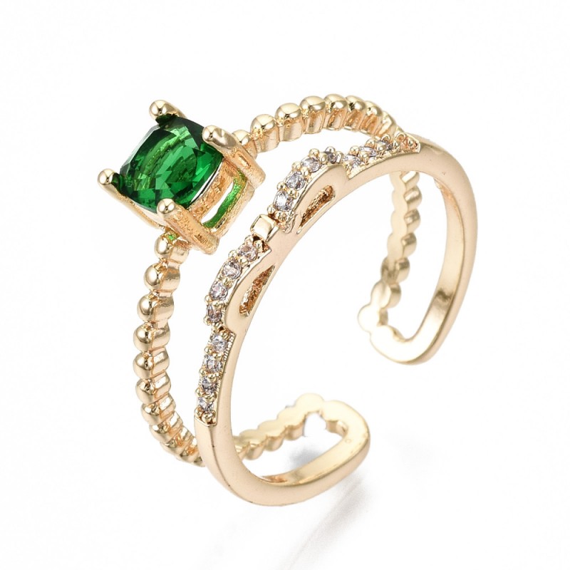 Επίχρυσο με 18Κ Χρυσό, Δαχτυλίδι με Ζιρκόν, Διπλό, Χρυσή Βάση, Πράσινο