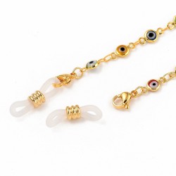 76 εκατ, 10x5x2 χλστ μάτι, 304 Ανοξείδωτο Ατσάλι, Χειροποίητη Αλυσίδα με Γυάλινα Ματάκια, Χρυσό Βάση, Πολύχρωμα