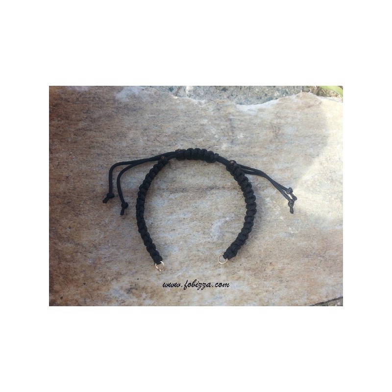 1 τεμ, 14 εκ. μήκος, Μακραμέ Βραχιόλι με Κρίκους Μαύρο