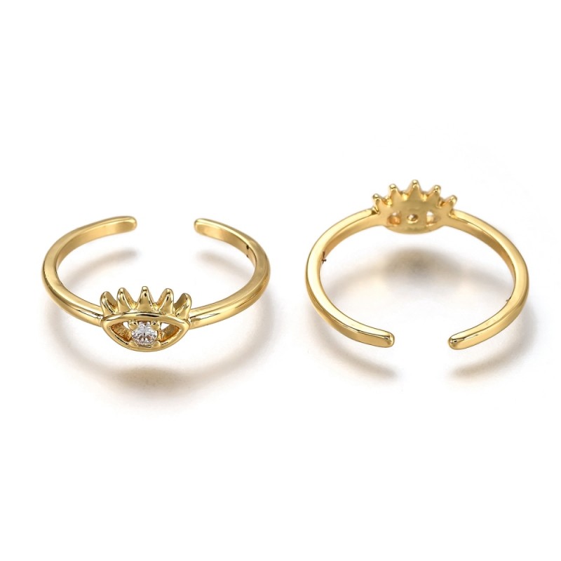 1 τεμ, Ρυθμιζόμενο, Επίχρυσο με 18Κ Χρυσό, Δαχτυλίδι με Μάτι και Ζιρκόν, Χρυσή Βάση, Χρυσό