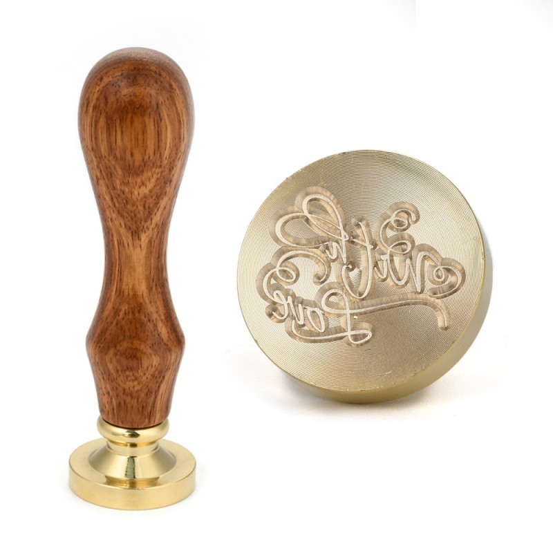 1 τεμ, 90x25.5 χλστ, Βουλοκέρι απο Ορείχαλκο με Ξύλινη Λαβή, Σφραγίδα Κεριού με Κείμενο "with love" Χρυσό