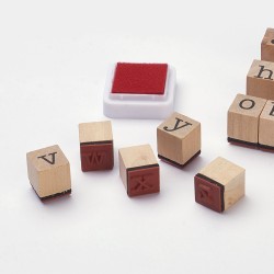 1 σετ, 11x10x2 εκατ, Ξύλινες Σφραγίδες, Αγγλικός Αλφάβητος, 1 Χρώματα Ταμπλό Μελανιού, Φυσικό