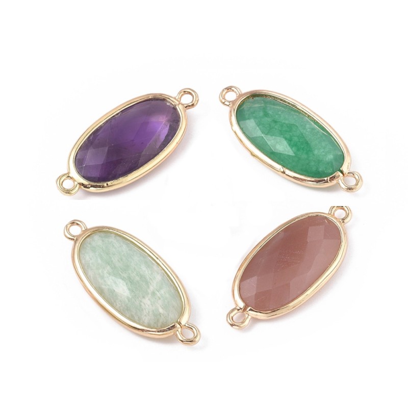 1 τεμ, 28x12x5 χλστ, Φυσικός Ημιπολύτιμοι Λίθοι με Χρυσά Στοιχεία, Οβαλ, Πολύπλευρη Κοπή, 2 Συνδέσμους, Επιλογή