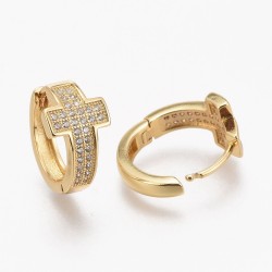 1 ζευγ, 16x10 χλστ, Επίχρυσο με 18Κ Χρυσό και Ζιρκόν, Σκουλαρίκια Κρίκος Σταυρός, Χρυσό