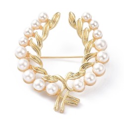 1 τεμ, 44x39 χλστ, Ορείχαλκος, Καρφίτσα με Πέρλες και Διαμαντάκια, Πέταλο, Χρυσό