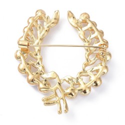 1 τεμ, 44x39 χλστ, Ορείχαλκος, Καρφίτσα με Πέρλες και Διαμαντάκια, Πέταλο, Χρυσό