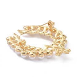 1 τεμ, 44x39 χλστ, Ορείχαλκος, Καρφίτσα με Πέρλες και Διαμαντάκια, Πέταλο, Χρυσό