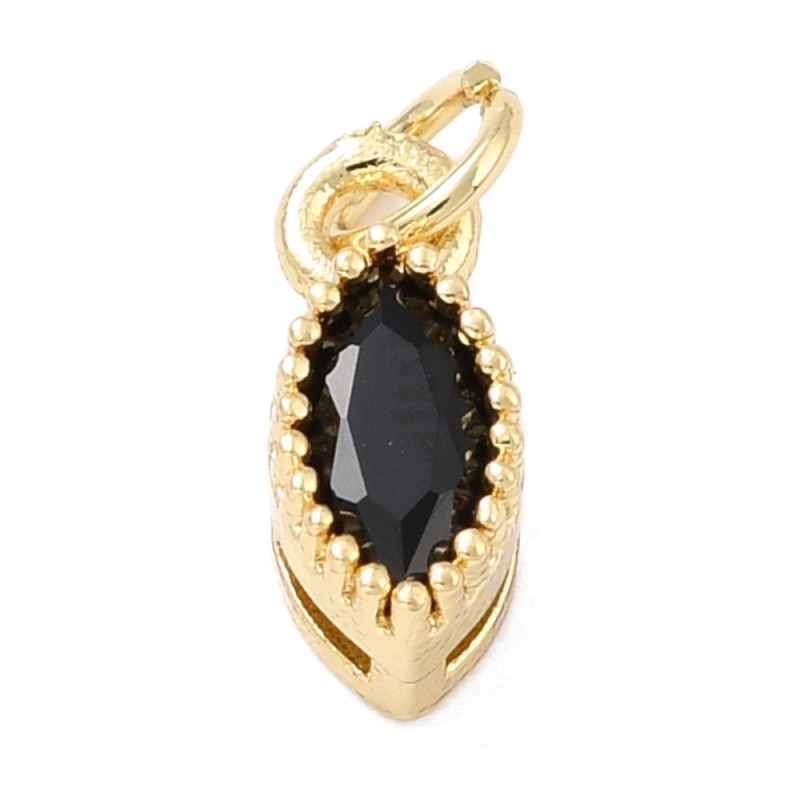 2 τεμ, 9x4 χλστ, Επιχρυσωμένο με 18Κ Χρυσό, Ζιρκόν, Οβάλ, Κρεμαστό, Χρυσή Βάση, Μαύρο