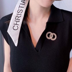 1 τεμ, 42x38 χλστ, Ορείχαλκος, Καρφίτσα με Πέρλες και Διαμαντάκια, Διπλός Κυκλος, Χρυσό