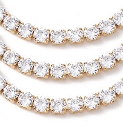 18 εκατ, 4 χλστ πάχος, 304 Ανοξείδωτο Ατσάλι, Ριβιέρα με Ζιρκόν, Αλυσίδα Χεριού με Προέκταση, Χρυσή Βάση, Διαφανές Ζιρκον