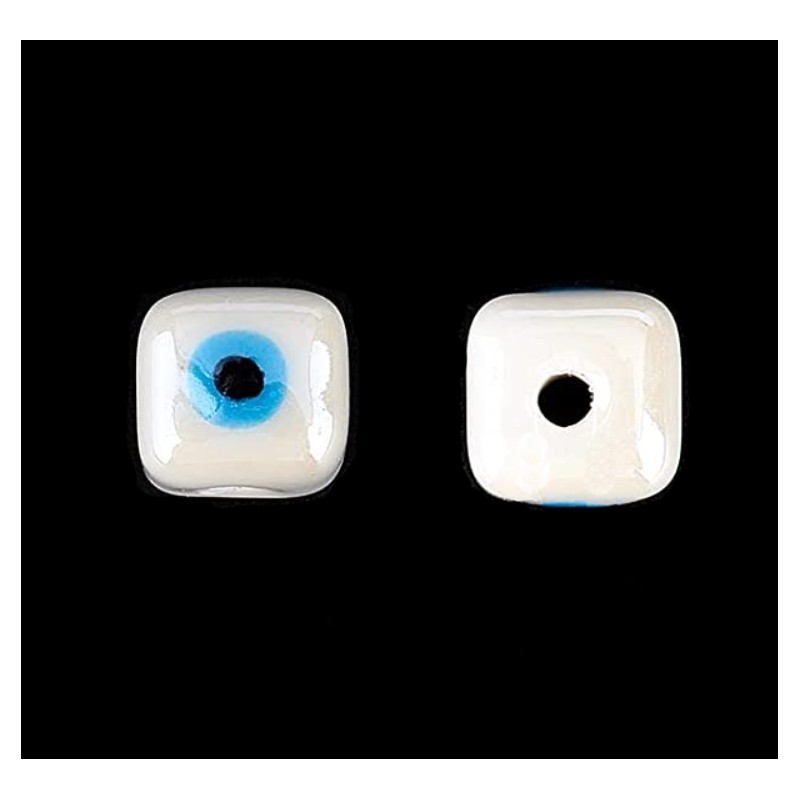 4 τεμ, 9.5x8.5 χλστ, Χειροποίητo, Πορσελάνη με Ματάκι, Χάντρα, Κύβος (HPF-9.5M-W)