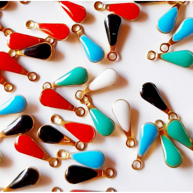 5 τεμ, 10x5 χλστ, 304 Ανοξειδωτο Ατσάλι με Σμάλτο, Κρεμαστό, Δάκρυ, Χρυσή Βάση, Επιλογή Χρώματος