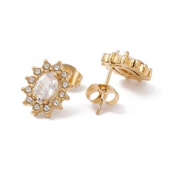 1 ζευγ, 12x10 χλστ, 304 Ανοξειδωτο Ατσάλι με Ζιρκόν, Σκουλαρίκι, Λουλούδι, Χρυσό