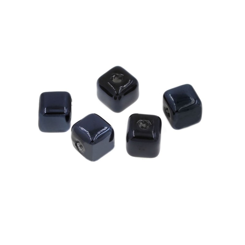 5 τεμ, 8.5 χλστ, Πορσελάνη, Χάντρα, Κύβος, Μαύρο (PLC-8.5MM-BL)