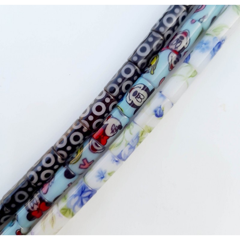 10 τεμ, 15x8 χλστ, Γυάλινες Χάντρα με Σχεδιο, Κύλινδρος, Επιλογή