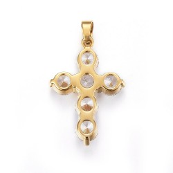 1 τεμ, 33x23x4.5 χλστ, 304 Ανοξειδωτο Ατσάλι με Ζιρκόν, Σταυρός, Κρεμαστό, Χρυσό