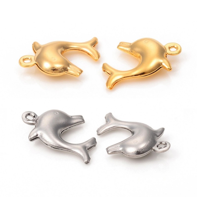 2 τεμ, 14x10x4 χλστ, 304 Ανοξείδωτο Ατσάλι με Σμάλτο, Δελφίνι, Κρεμαστό, Χρυσό και Ατσαλιού