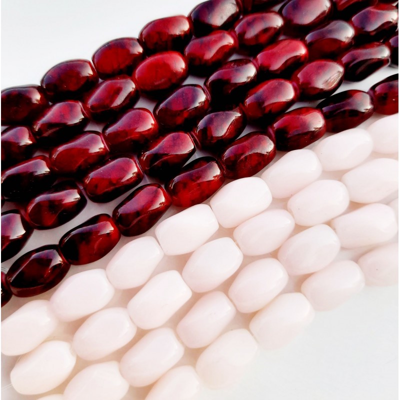 10 τεμ, 11x7 χλστ, Γυάλινες Οβάλ Χάντρα, Πολυπλευρη Κοπή, σε Σκούρον Κόκκινο και Ροζ