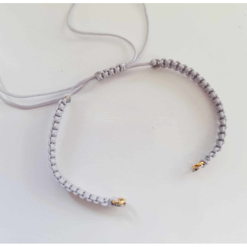 1 τεμ, 13 εκ. μήκος, 5 χλστ πάχος, Μακραμέ Βραχιόλι με Κρίκους, Γκρι